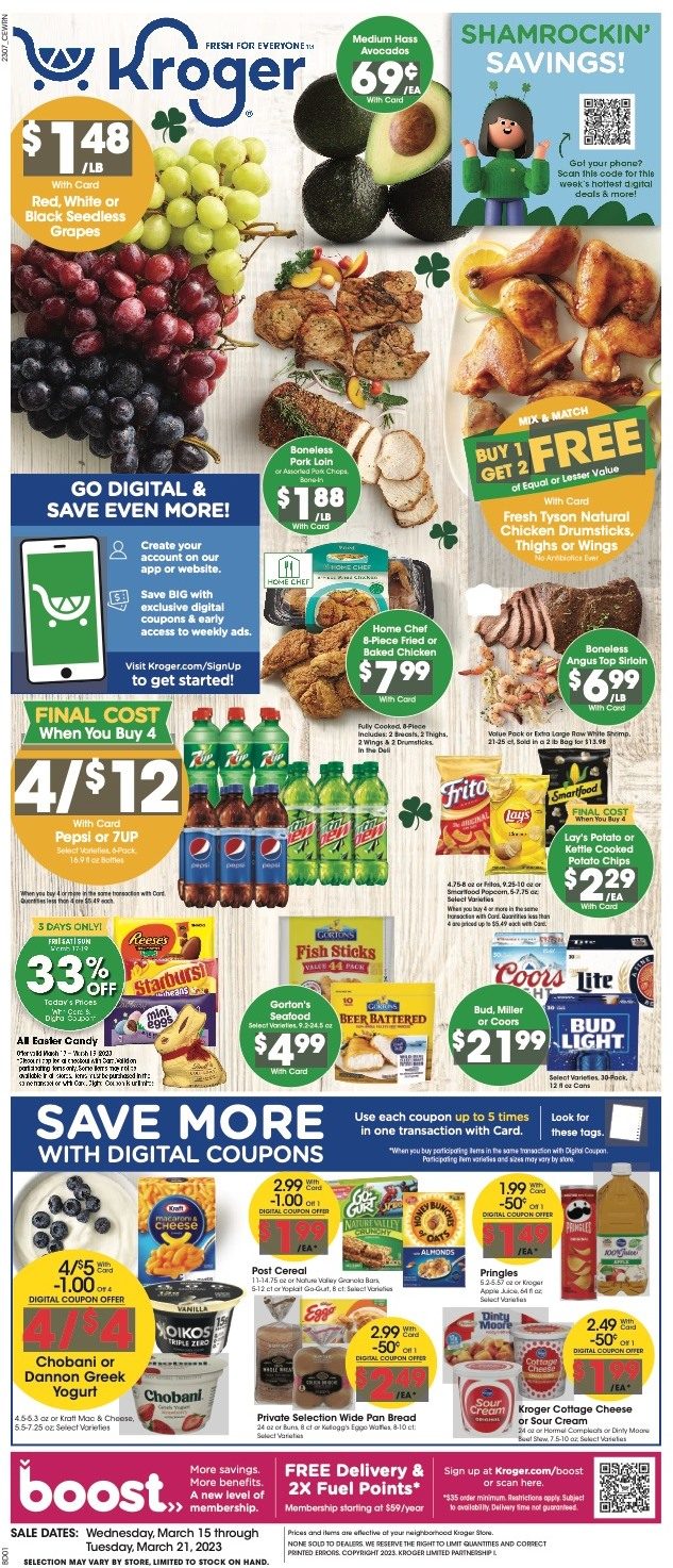 Kroger Weekly Ad Sale 15th – 21st March 2023 Page 1
