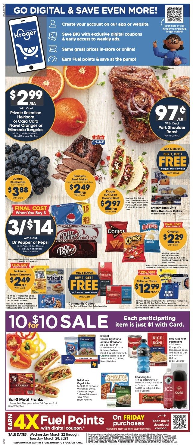 Kroger Weekly Ad Sale 22nd – 28th March 2023 Page 1