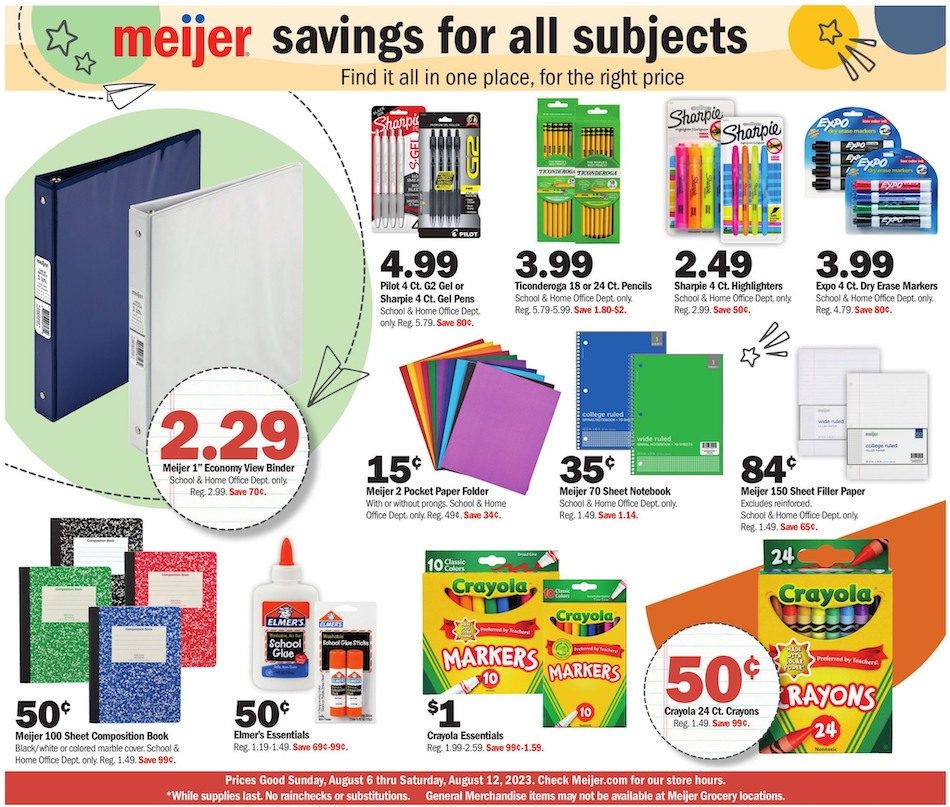 Meijer Ad Back to School 6th – 12th August 2023 Page 1