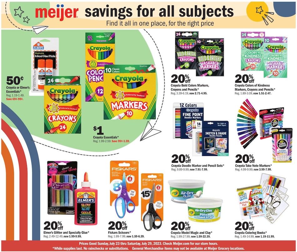 Meijer Ad Back to School 23rd – 29th July 2023 Page 1