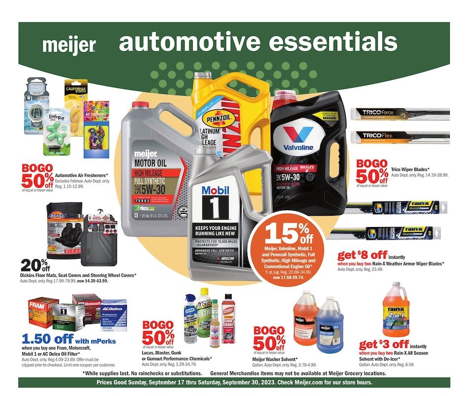 Meijer Weekly Ad Automotive 17th – 30th September 2023 Page 1