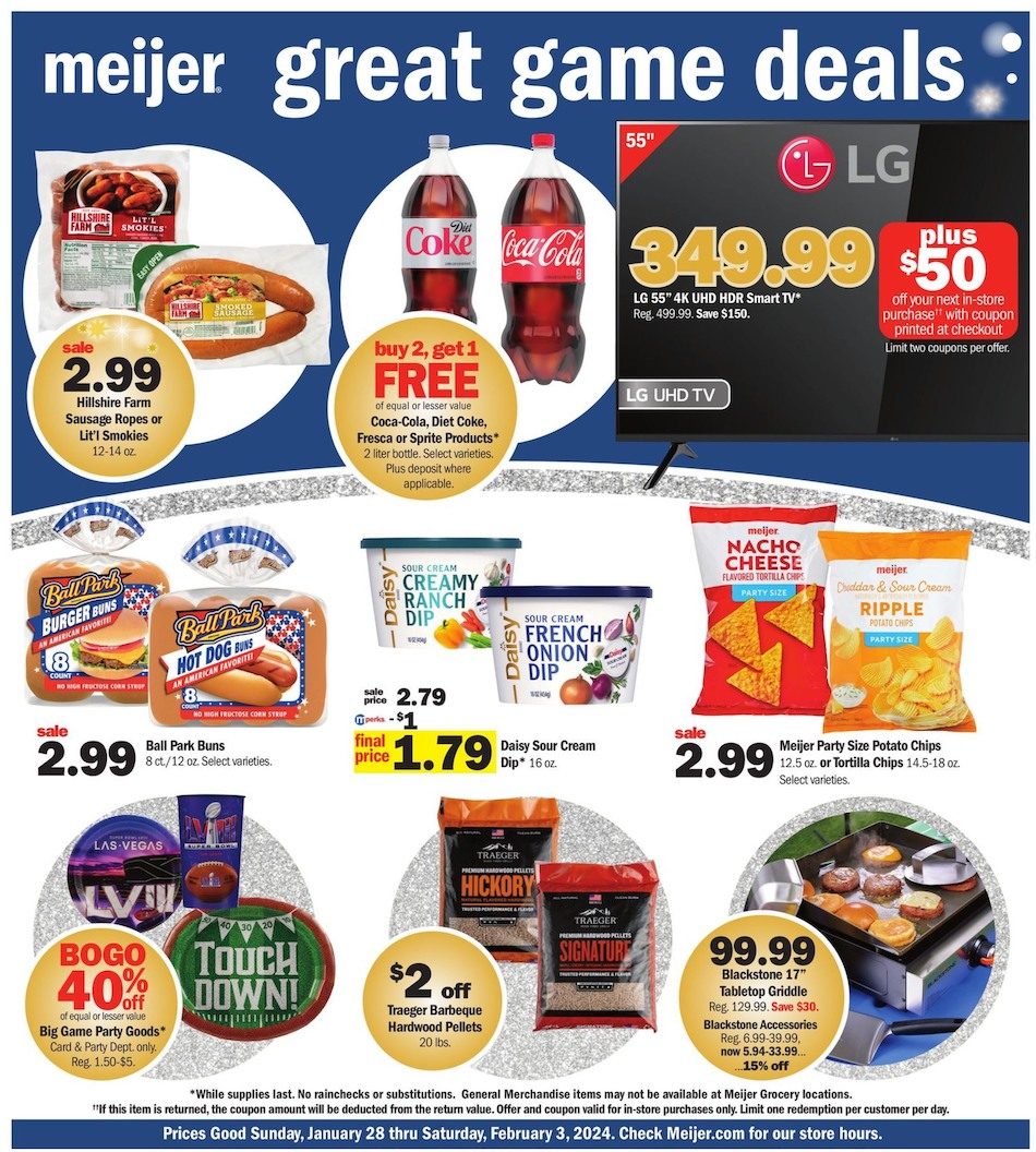 Meijer Weekly Ad Super Bowl 28th January – 3rd February 2024 Page 1