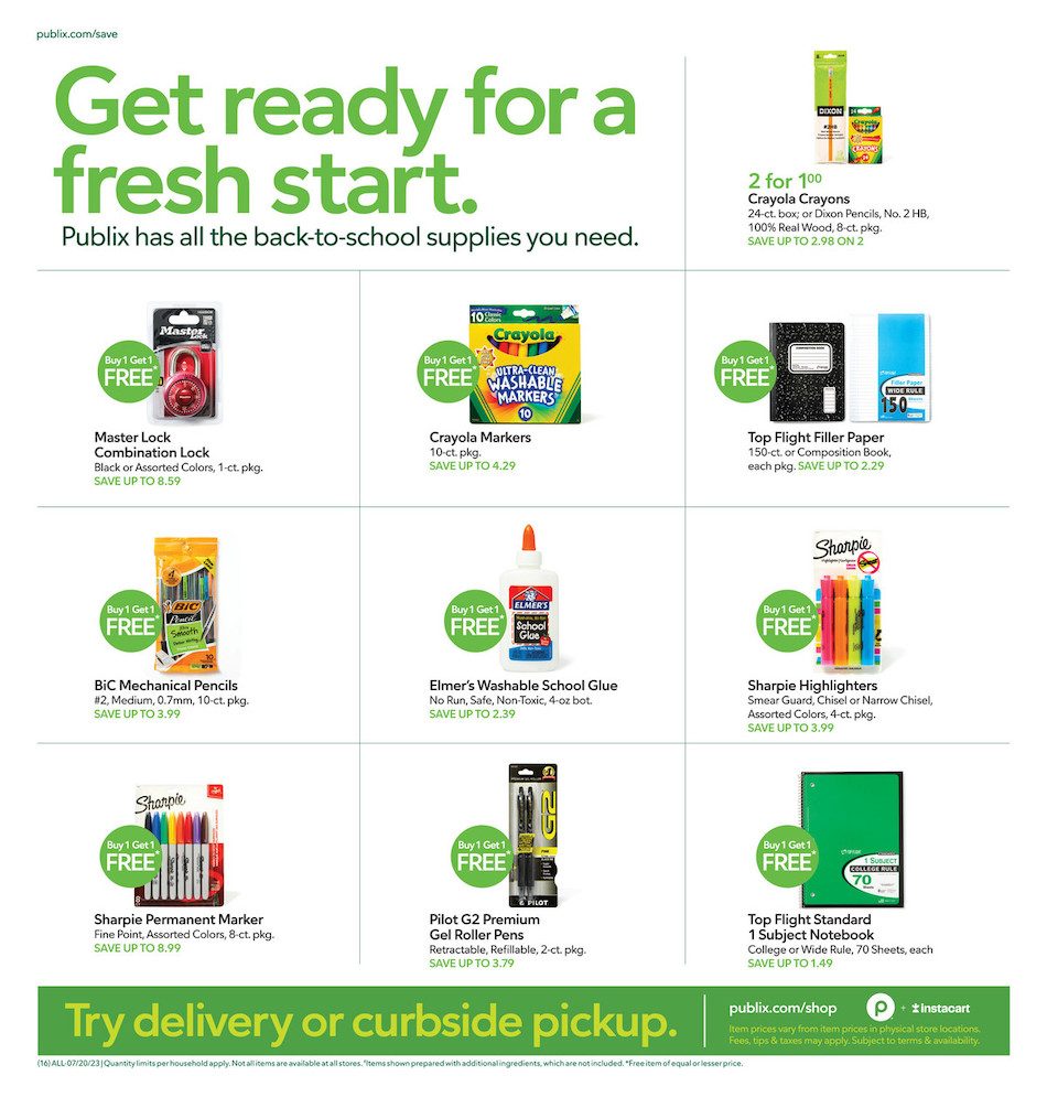 Publix Ad Back to School 19th July – 1st August 2023 Page 1