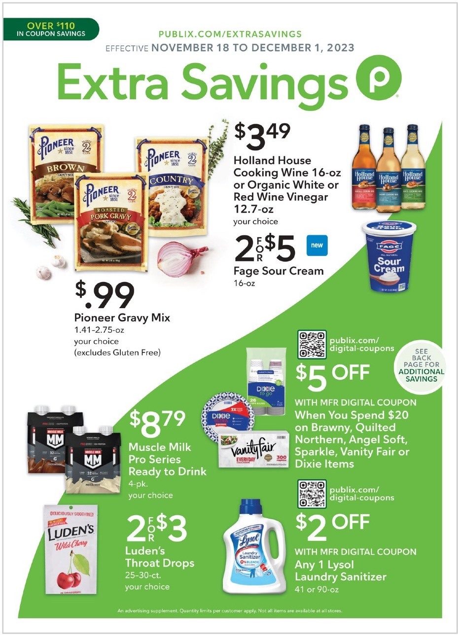 Publix Ad Extra Savings 18th November – 1st December 2023 Page 1