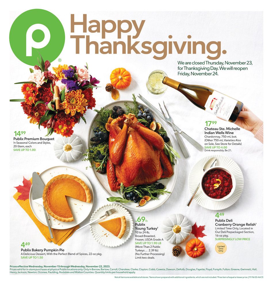 Publix Weekly Ad Thanksgiving 15th – 22nd November 2023 Page 1