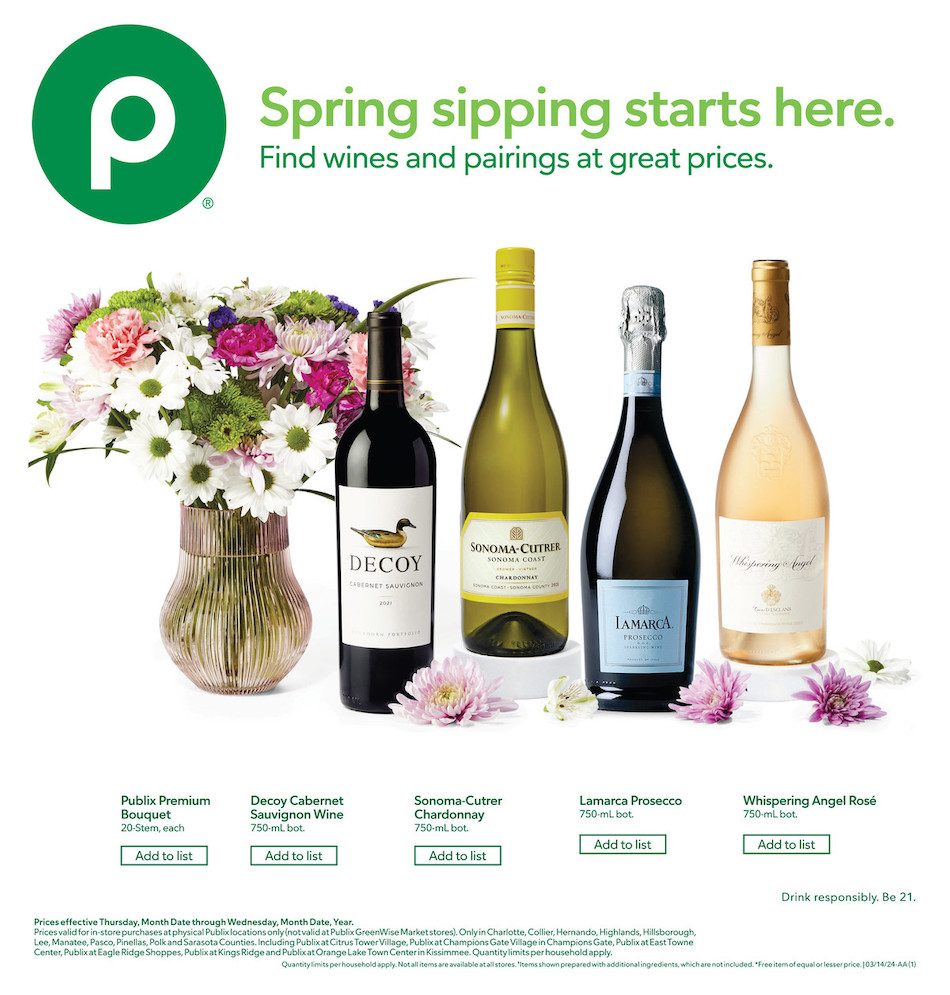 Publix Weekly Ad Wine 13th – 19th March 2024 Page 1