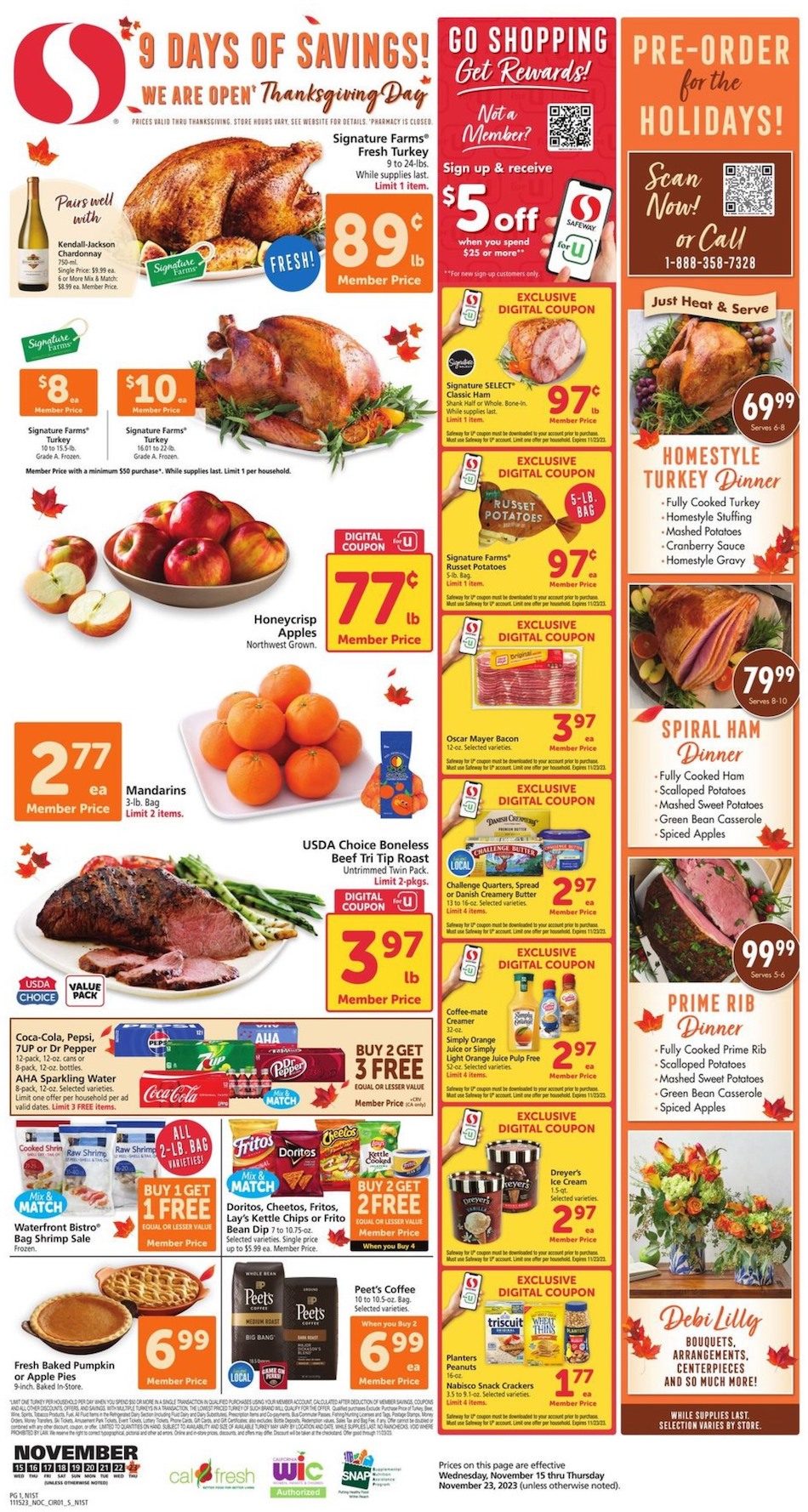 Safeway Weekly Ad Thanksgiving 15th – 22nd November 2023 Page 1